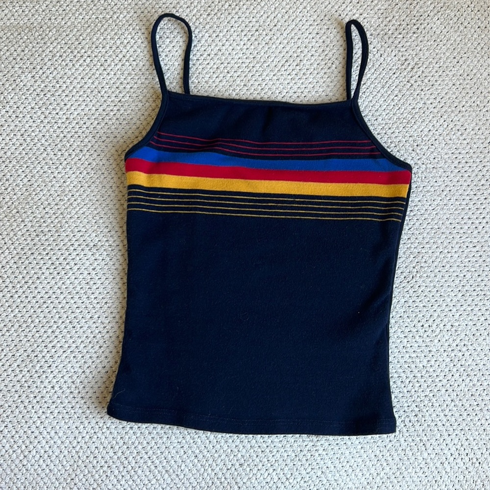 GARAGE Small Navy Blue with Yellow, Red, & Blue Stripes Women’s Tank Top